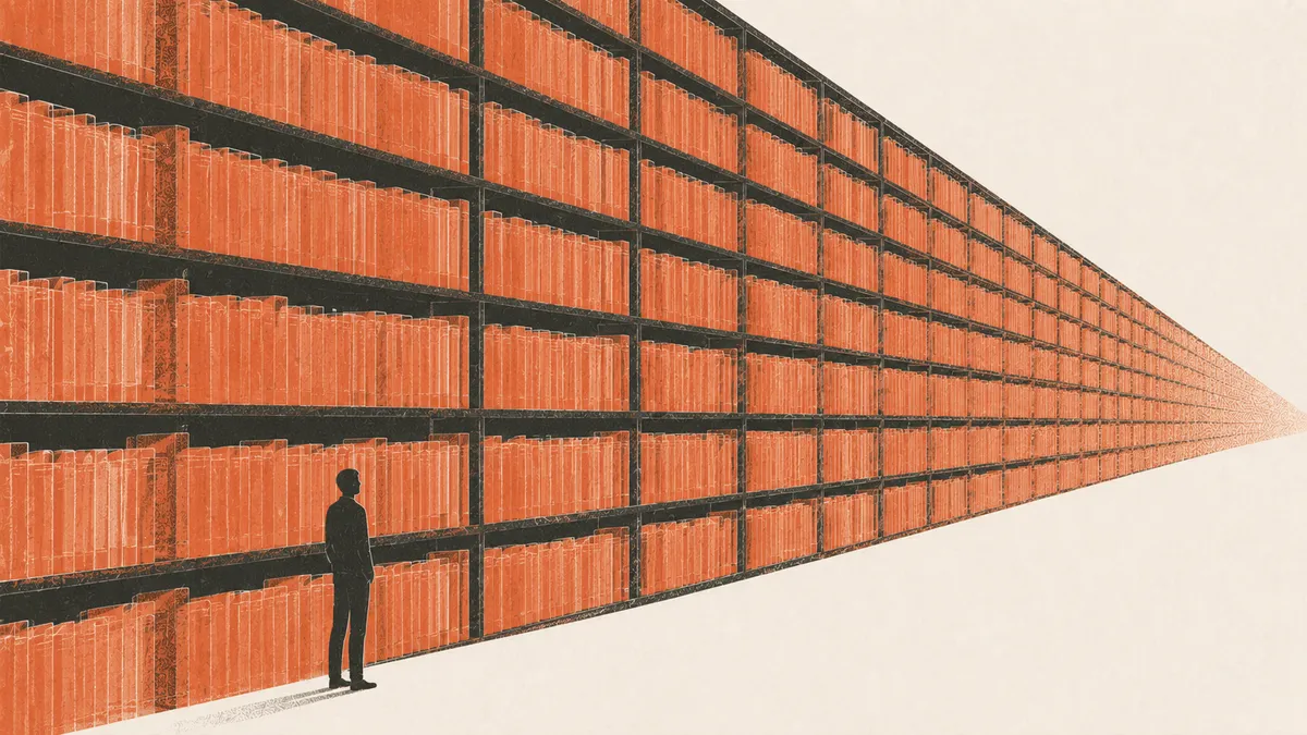 Бесконечная полка, где каждая книга размножена в наложенные копии